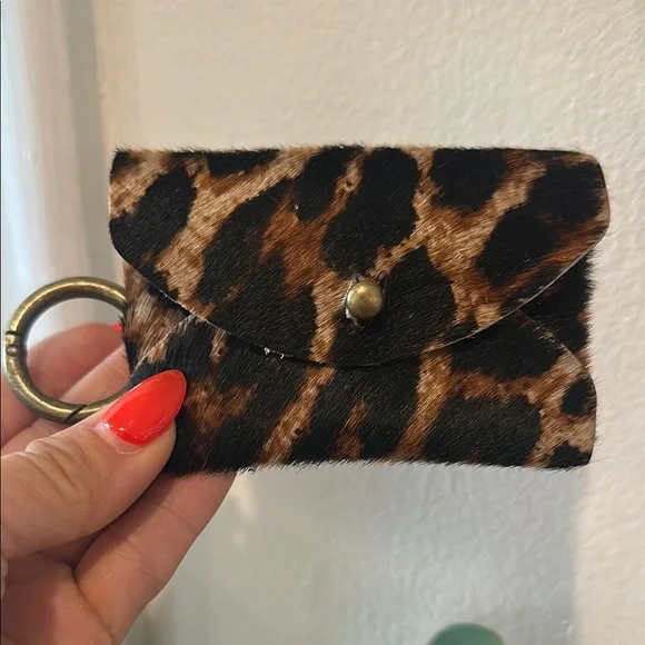 Brown and Black Leopard Print Key & Card Holder with Ring - Picture 5 of 6